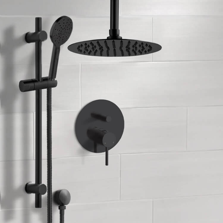 Remer SFR97-10 Matte Black Shower Set With 10 Inch Rain Ceiling Shower Head and Hand Shower